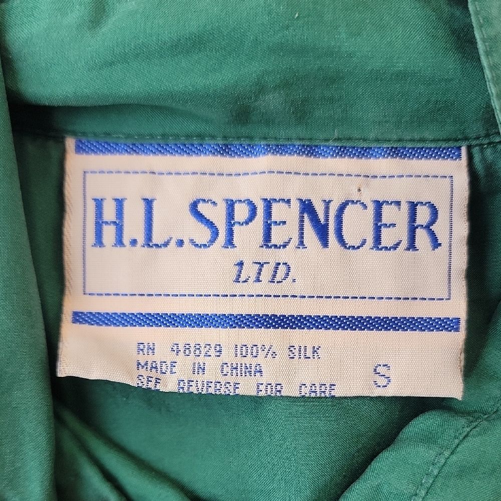 H.L. Spencer (Vintage) VTG Silk Blouse Green Size S Vintage - Picture 3 of 11